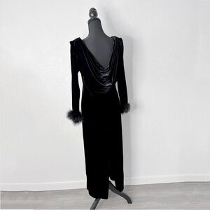 Vintage black velvet and feather Jessica Howard dress